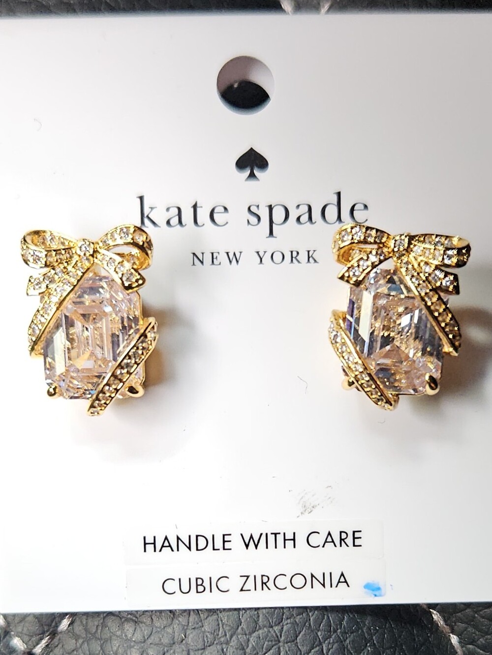 kate spade gold Gift And bow cubic zirconia Large stud earrings